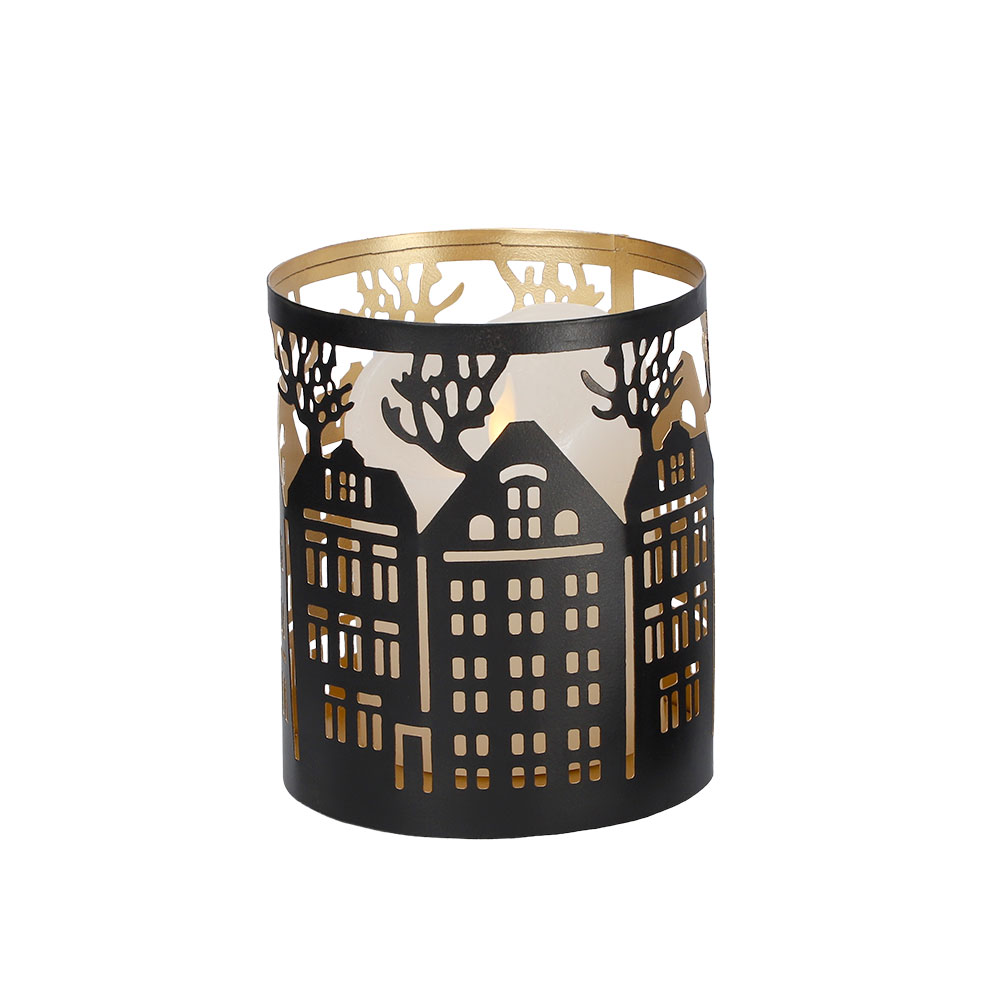 Windlicht Häuschen - Schwarz, Rund: 10,5 x 12,5 cm