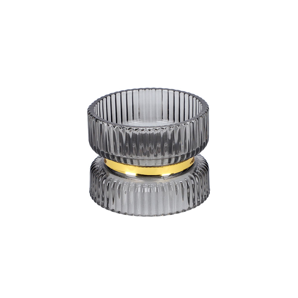Windlicht aus Glas - Schwarz, Rund: 9 x 7 cm