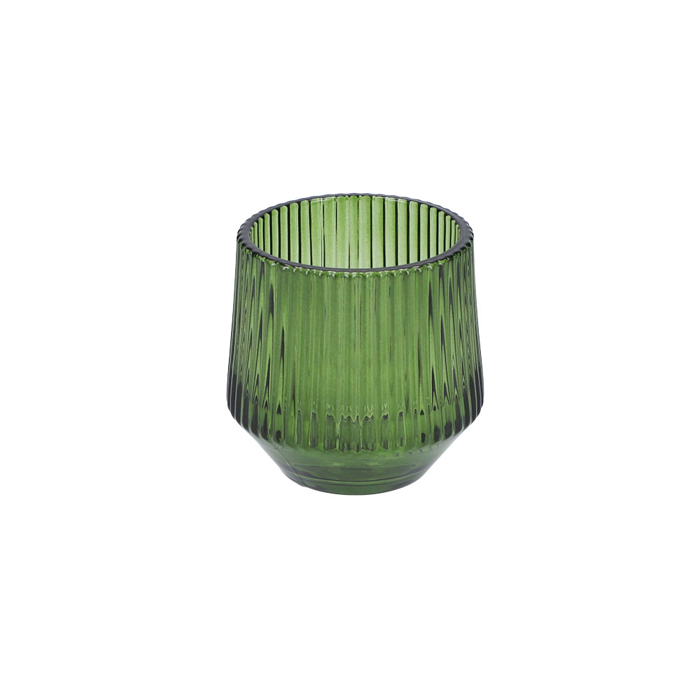 Windlicht aus gerilltem Glas - Tanne, Rund: 7 x 8 cm