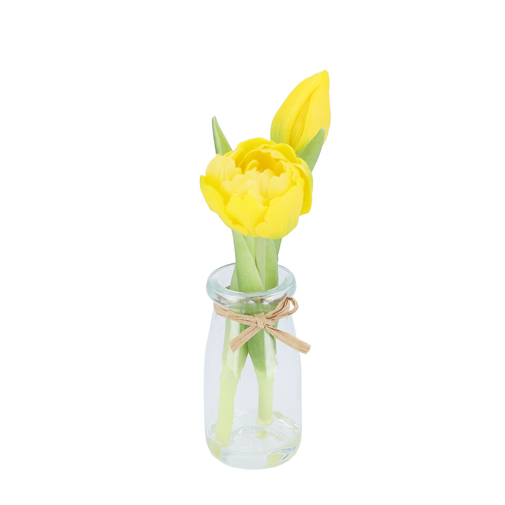 Glasvase mit Tulpen, ca. 20 cm - Gelb, Größe: 8 x 20 cm