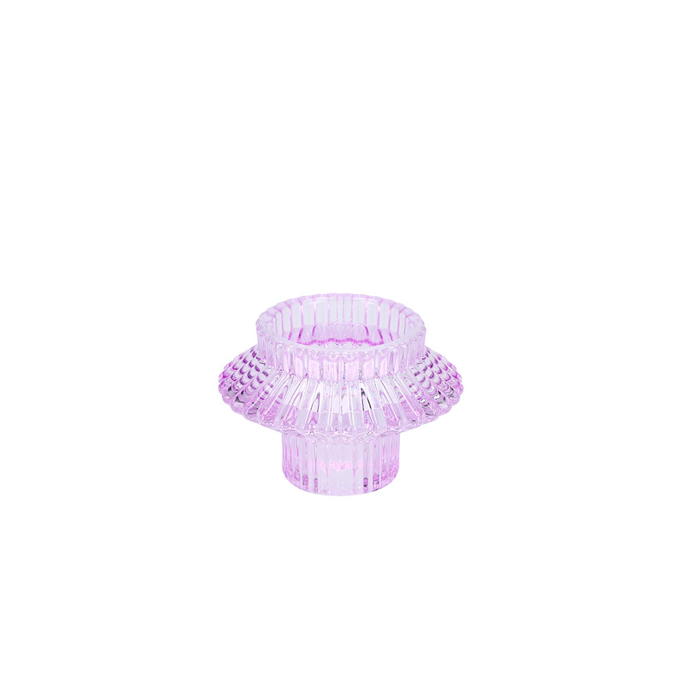 Windlicht aus Glas - Lila, Rund: 5,6 x 8 cm