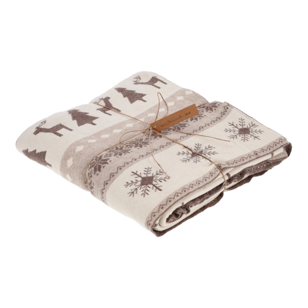 Strickplaid Baumwolle -kbA- - DUNKEL SAND, Größe: 130 x 190 cm