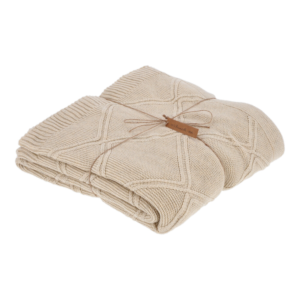 Strickplaid Baumwolle -kbA- - Ecrue, Größe: 130 x 190 cm