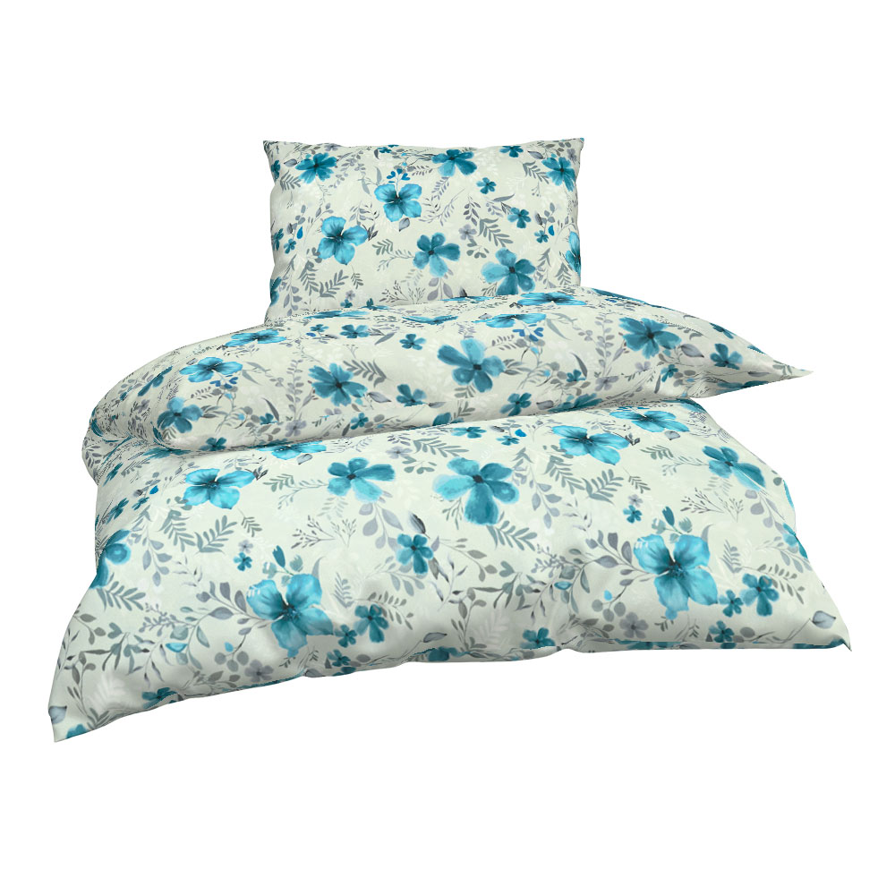Tencel Baumwoll-Bettwäsche - Grünblau, Größe: 140 x 220 cm