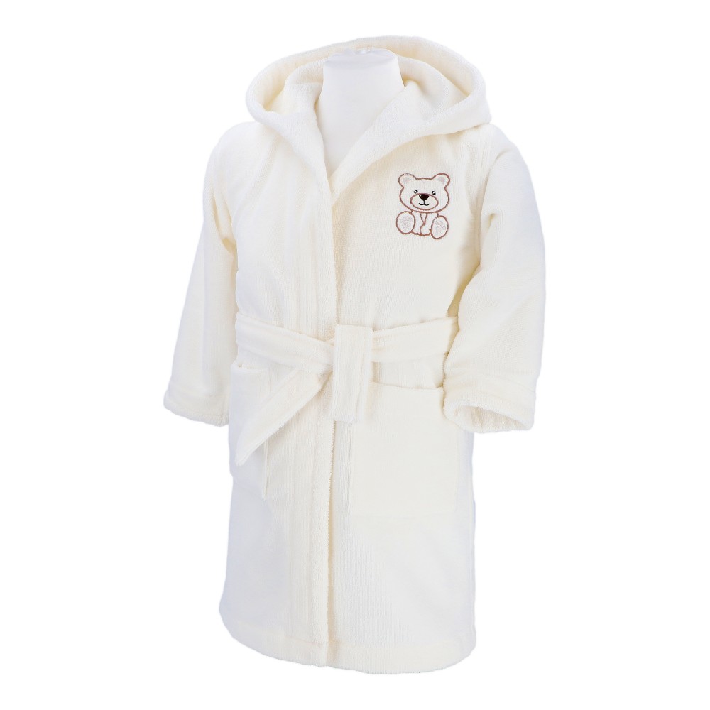 Kinder Bademantel Velour - 122/128, Perlweiss