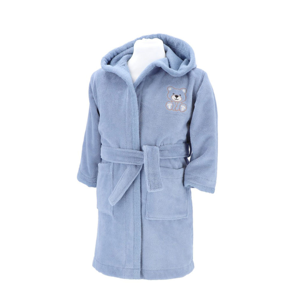 Kinder Bademantel Velour - 122/128, Hell Taube