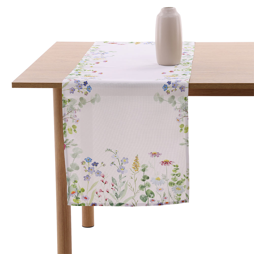 Tischläufer "Aquarell Blumen" - Blassgrün, Größe: 40 x 140 cm