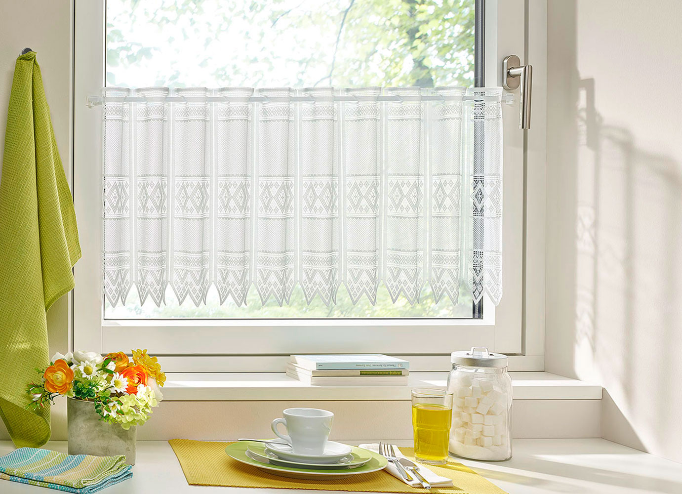 Kurzgardine - Weiß, Höhe: 45 cm