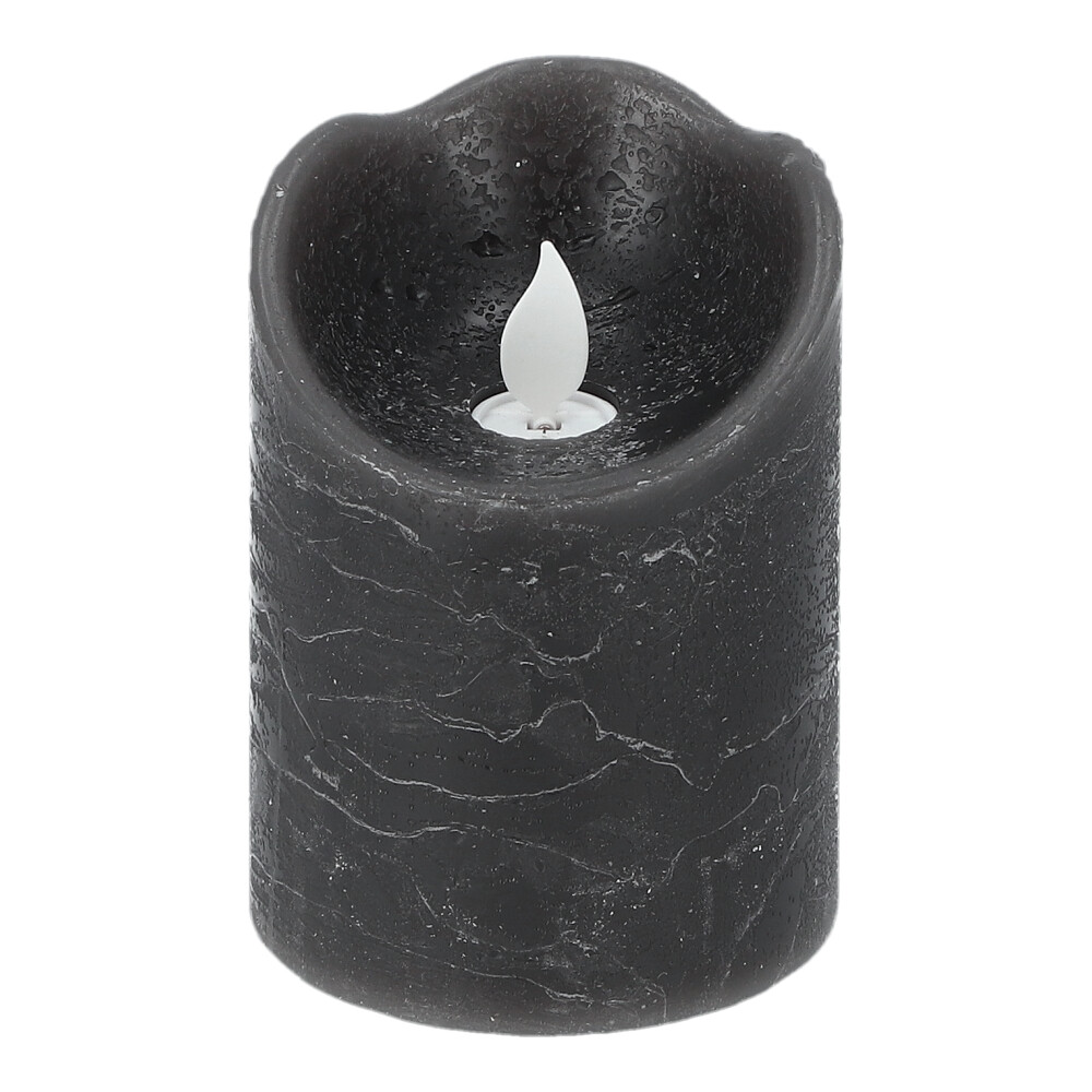 LED Flackerkerze aus Wachs - Schwarz, Rund: 7,5 x 10 cm