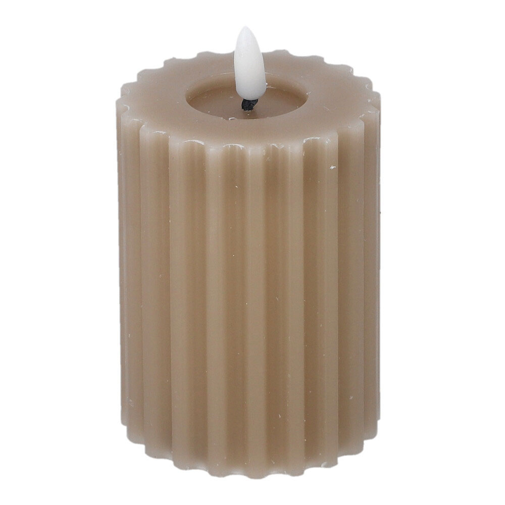 LED Dochtkerze aus Wachs - Sand, Rund: 7,5 x 12,3 cm