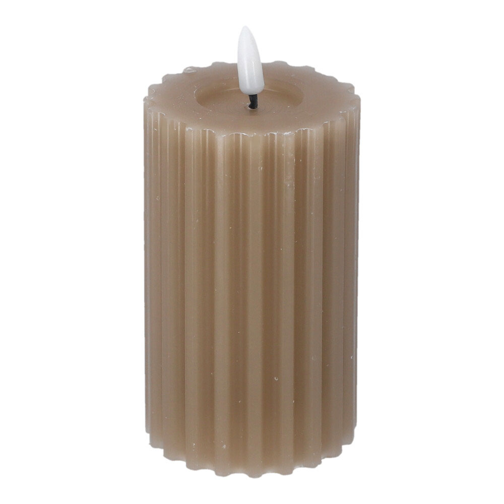 LED Dochtkerze aus Wachs - Sand, Rund: 7,5 x 14,8 cm