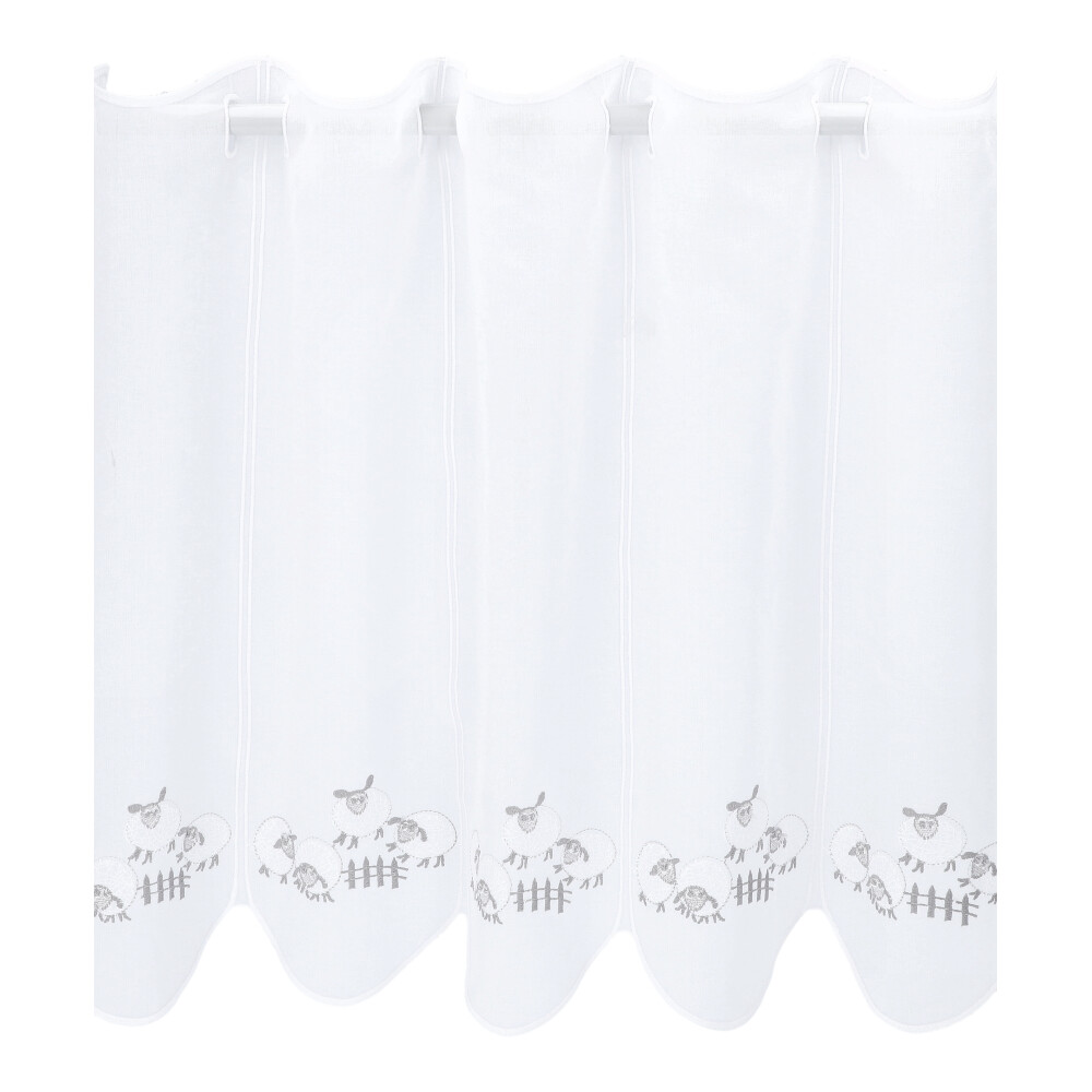 Kurzgardine bestickt - Grau, Höhe: 45 cm